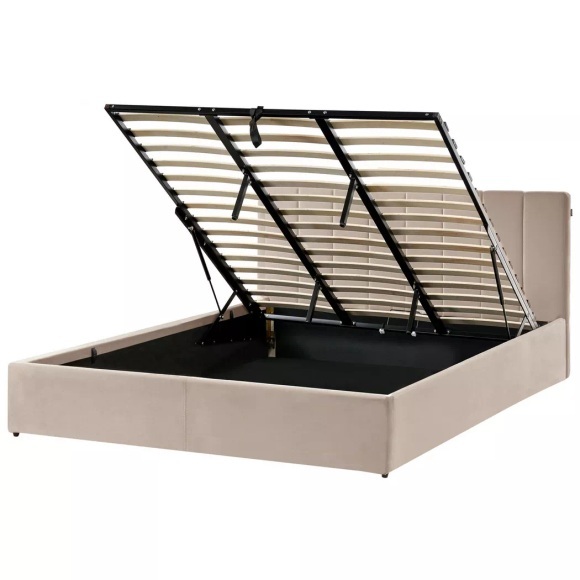 Beliani - Bett mit Stauraum aus Samtstoff DREUX, 180x200 cm, Taupe