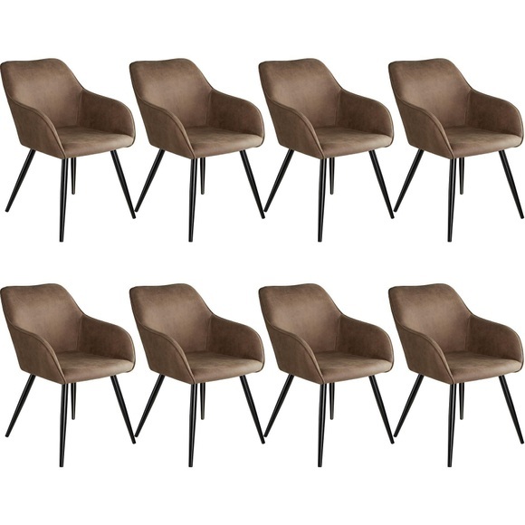 8er Set Stuhl Marilyn Stoff, schwarze Stuhlbeine - braun/schwarz