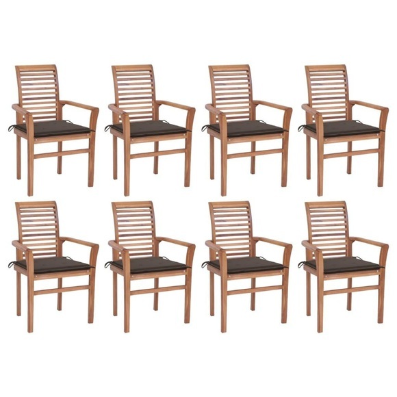 vidaXL Essstühle 8 Stk. mit Taupe Kissen Massivholz Teak