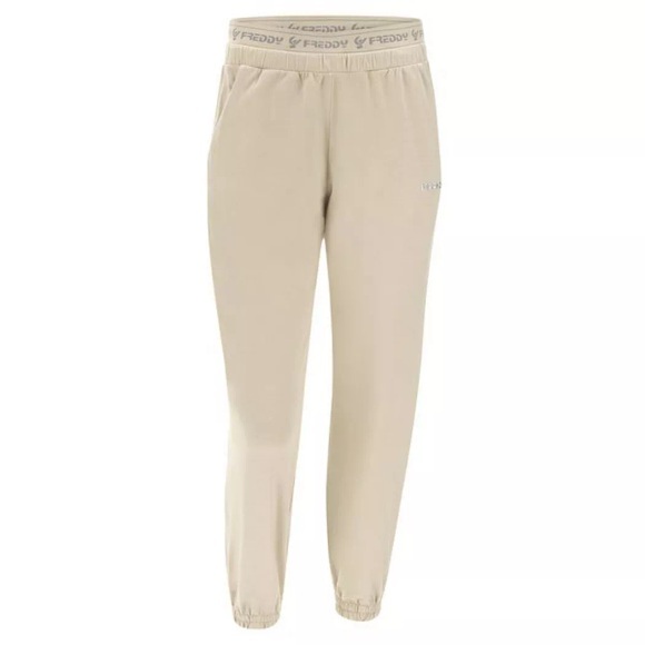 Elastische Sporthose Mit Sictbarem Gummiband Mit Logo Unisex Beige M