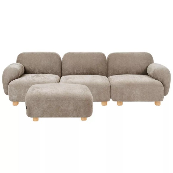 Beliani - 3-Sitzer Sofa mit Ottomane aus Stoff Modern AMLI, One Size, Perle