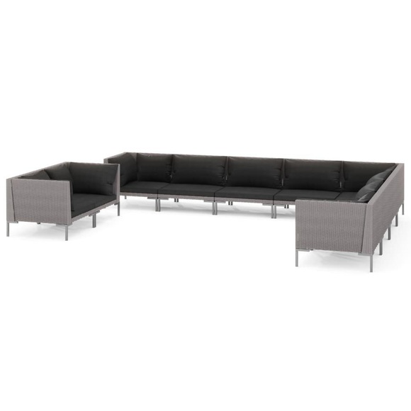 vidaXL 10-tlg. Garten-Lounge-Set mit Auflagen Poly Rattan Dunkelgrau