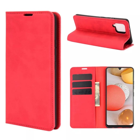 Galaxy A42 - Seidige Stand Flip Case Hülle rot