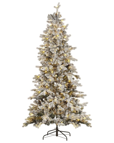 Beliani Künstlicher Weihnachtsbaum mit LED Beleuchtung schneebedeckt 210 cm weiss TATLOW Kunstbaum