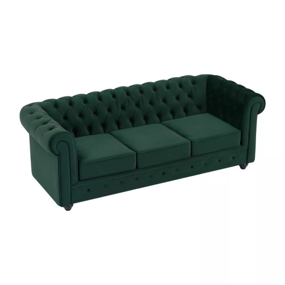 Sofa 3-sitzer - Samt - Grün - Chesterfield Unisex Grün ONE SIZE