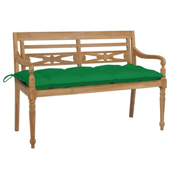 vidaXL Batavia-Gartenbank mit Grünem Kissen 120 cm Teak Massivholz