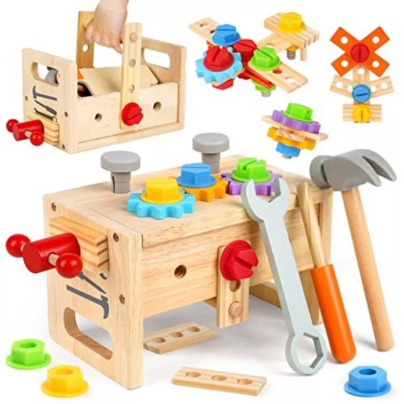 Kinder Werkzeug Werkzeugkasten Kinder mit Farbige Holzwerkzeuge Multicolor