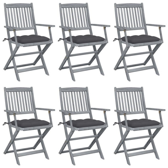 vidaXL Klappbare Gartenstühle 6 Stk. mit Kissen Massivholz Akazie