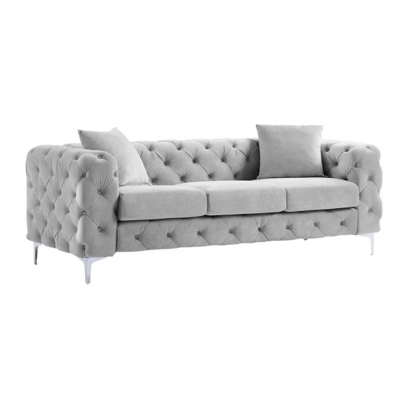 Chesterfield 3-Sitzer-Sofa - Hellgrau - Samt - EDWINA Chesterfield 3-Sitzer-Sofa - Hellgrau - Samt - EDWINA
