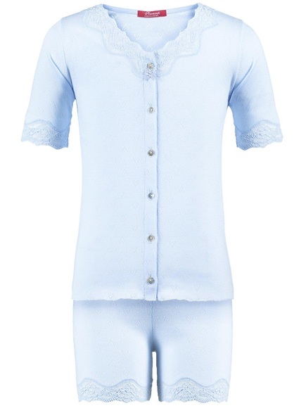 Shorty Set Schlafanzug, Elegante Spitze Pointelle Mädchen Blau 152