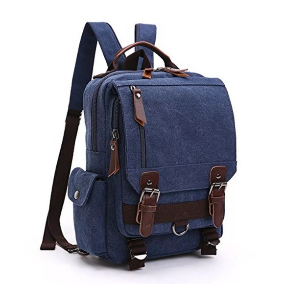 Vintage Rucksack Rucksack Leinwand Tasche Bote Tasche Für Arbeit Und Schule Unisex Blau ONE SIZE