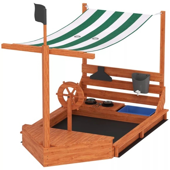 Northio - Sandkasten Sandkiste groß mit Abdeckung im Schiff Design Matschekiste aus Holz Segelschiff Spielhaus Küchenspielset Aufbewahrung für Kinder 3-7 Jahre Orange 180 x 103 144,5 cm Aosom, 120cm