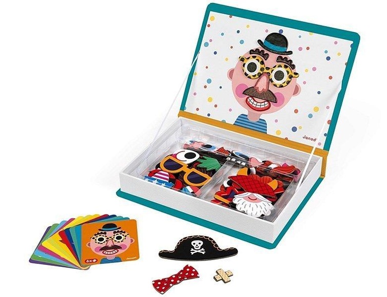 Janod Magnetbuch CRAZY FACE BOYS 82-teilig
