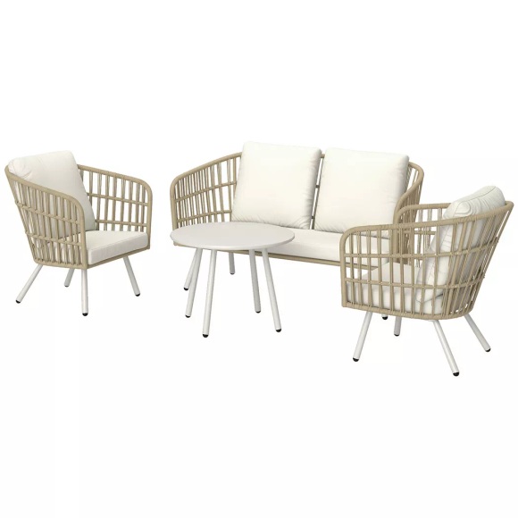 Northio - Gartenmöbel Set aus Polyrattan Lounge-Set mit 2er Sofa Sessel Tisch Kissen wetterfest Sitzgruppe für 4 Personen Outdoor Balkonmöbel Set Terrassenmöbel für Garten Balkon Terrasse Khaki |, One Size