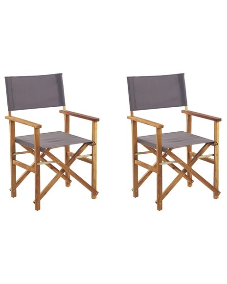 Beliani Gartenstuhl Akazienholz hellbraun 2er Set Auflagen grau CINE