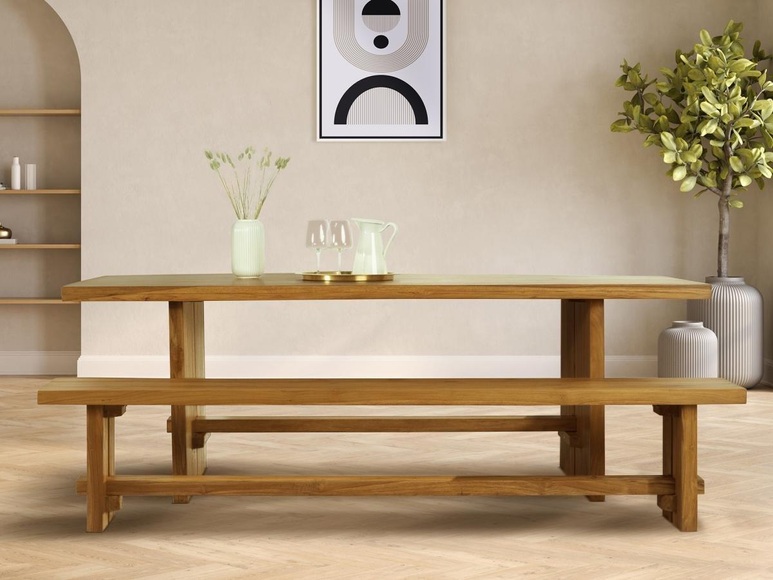 Set aus Tisch + Bank - Holzfarben - LENIDA Set aus Tisch + Bank - Holzfarben - LENIDA