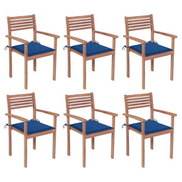 vidaXL Stapelbare Gartenstühle mit Kissen 6 Stk. Massivholz Teak