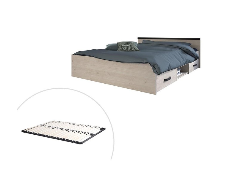 Bett mit 2 Schubladen & 1 Ablage + Lattenrost - 140 x 190 cm - Naturfarben - PABLO Bett mit 2 Schubladen & 1 Ablage + Lattenrost - 140 x 190 cm - Naturfarben - PABLO