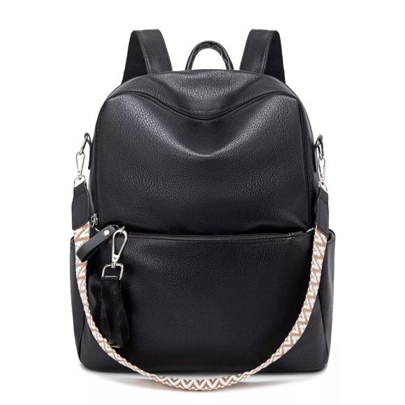 Only-bags.store - Rucksack Klein 2 in 1 Tasche Leder PU Schultertasche Schulrucksack Wasserdichter Lederrucksack Anti-Diebstahl Daypack für Reisen, Damen, Schwarz, One Size