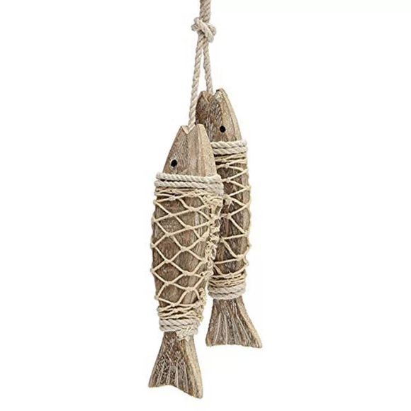 Alopini - 2 Hänger Fisch mit Schnur zum Aufhängen Deko Holz Fische Anhänger Hängedeko Maritim Meer Dekoration, One Size, Multicolor