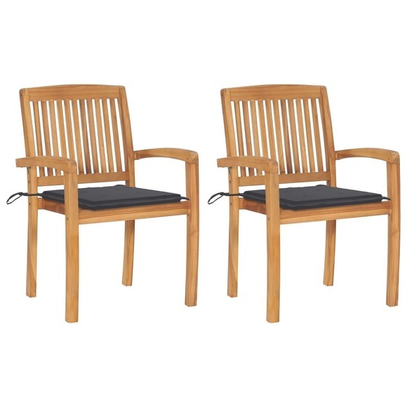vidaXL Gartenstühle 2 Stk. mit Anthrazit Kissen Massivholz Teak