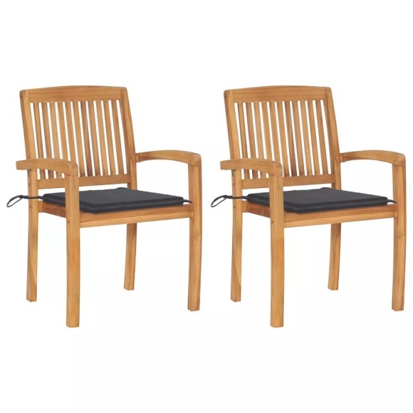 vidaXL Gartenstühle 2 Stk. mit Anthrazit Kissen Massivholz Teak
