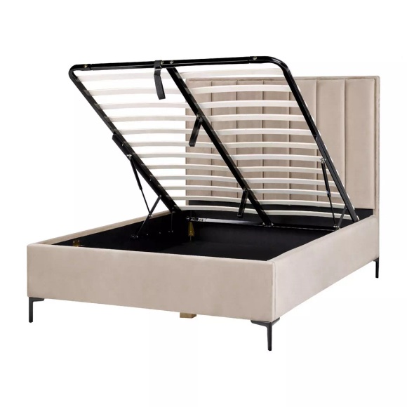 Beliani - Bett mit Stauraum aus Samtstoff Glamourös SEZANNE, 140x200 cm, Taupe