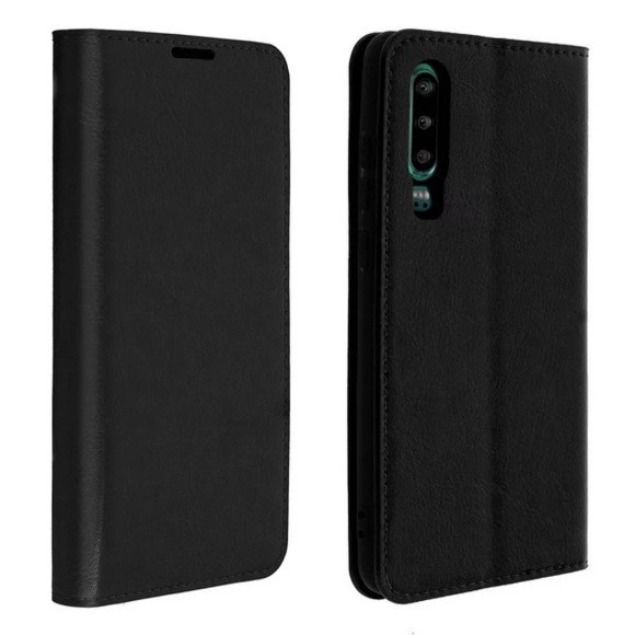 Avizar Business Leder Buch Case Tragetasche für Huawei P30 - schwarz