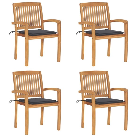 vidaXL Stapelbare Gartenstühle mit Kissen 4 Stk. Massivholz Teak