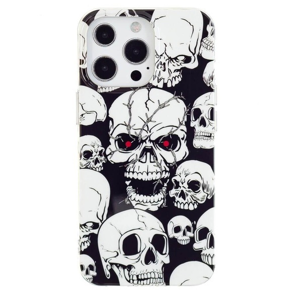 iPhone 15 Pro Max - Nachtleuchtende Silikon Hülle Totenkopf