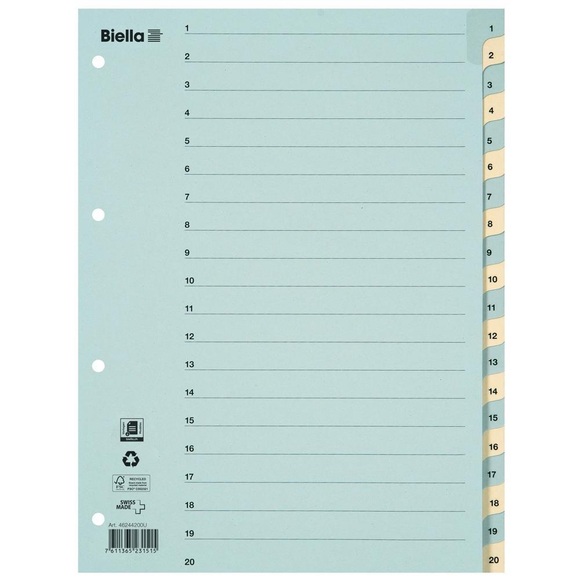 Kartonregister Taben Verstärkt, Teilung 1-20 - X 10 Unisex Blau A4
