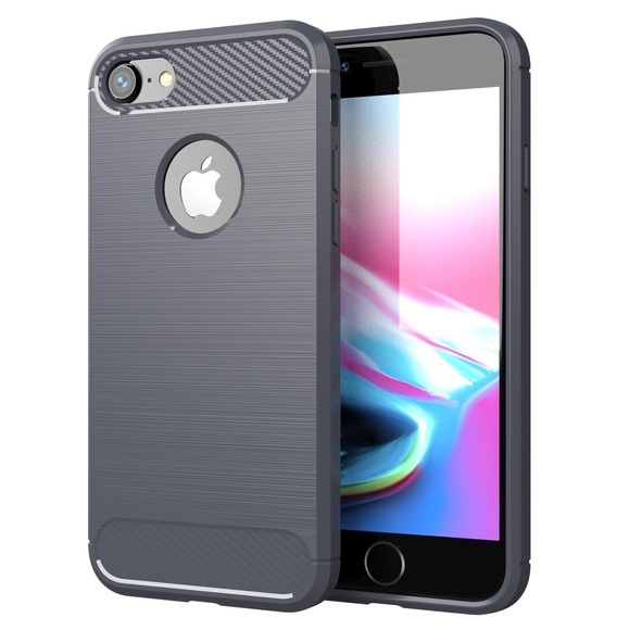 Hülle für Apple iPhone 7 7S 8 TPU Silikon Edelstahl-Karbonfaser Optik