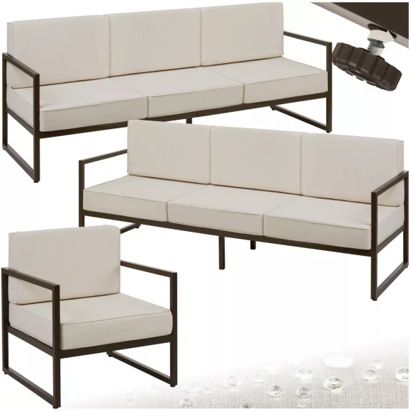 Tectake - Garten-Loungeset Comosa für 7 Personen, XXL-Polsterung je Sofa 350 kg, Sessel 120 kg Belastbarkeit, One Size, Beige