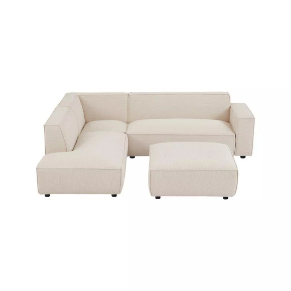 Großes Ecksofa & Hocker - Ecke links - Cord - Beige - BORORE Großes Ecksofa & Hocker - Ecke links - Cord - Beige - BORORE