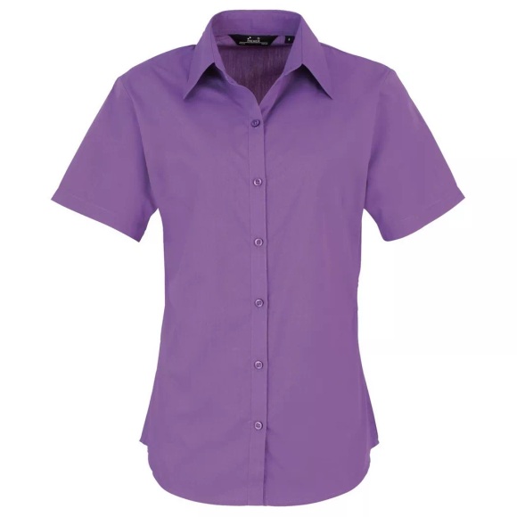 Kurzarm Popeline Bluse Arbeitshemd Damen Violett 34