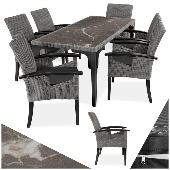 Rattan Tisch Foggia mit 6 Stühlen Rosarno Rattan Tisch Foggia mit 6 Stühlen Rosarno