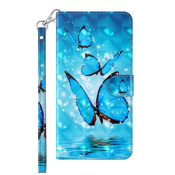 Galaxy A20e - Etui Ledertasche Schmetterlinge Glitzer Effekt
