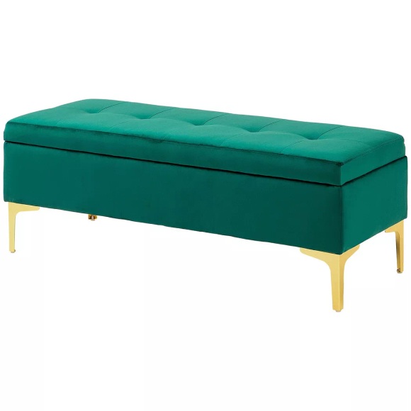 Northio - Sitzbank mit Stauraum, Polsterbank Samtoptik, Metallbeine, Bettbank für Wohnzimmer, Schlafzimmer, Flur, 120 x 44 44,5 cm, Grün, One Size