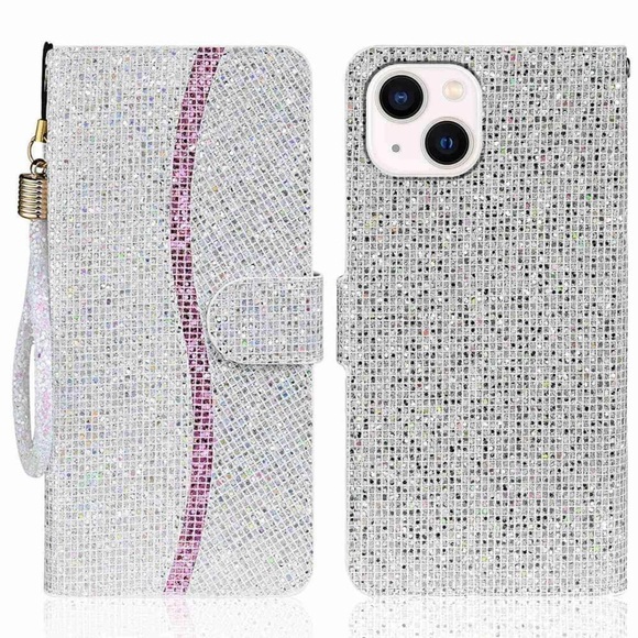 iPhone 14 - Glitter Leder Etui