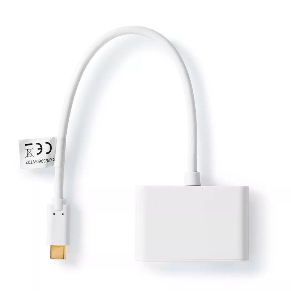 USB-Multi-Port-Adapter | USB 3.2 Gen 1 | USB-C? Stecker | 2x USB-A | 1000 Mbps | 0,20 m | Rund | Vernickelt | PVC | Weiß | Blister