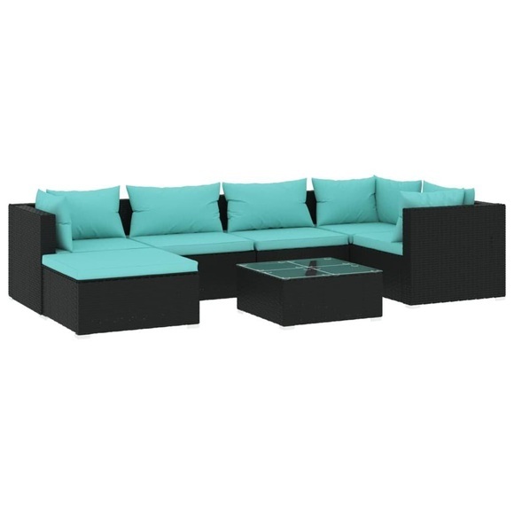 vidaXL 7-tlg. Garten-Lounge-Set mit Kissen Poly Rattan Schwarz