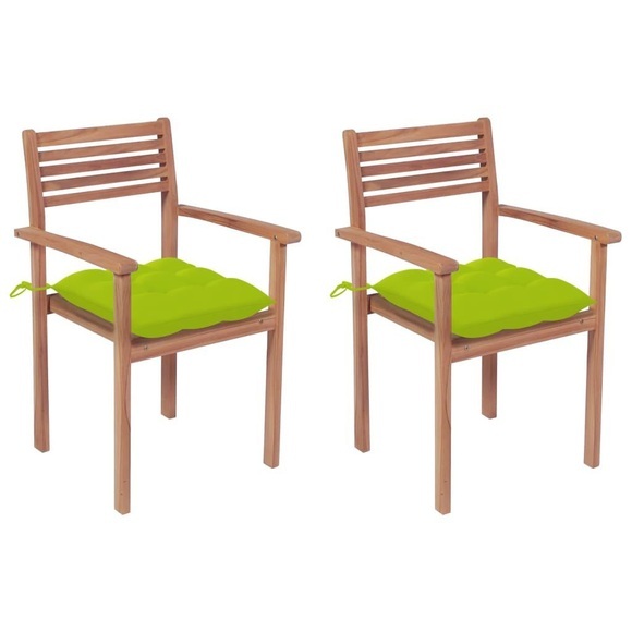 vidaXL Gartenstühle 2 Stk. mit Hellgrünen Kissen Massivholz Teak