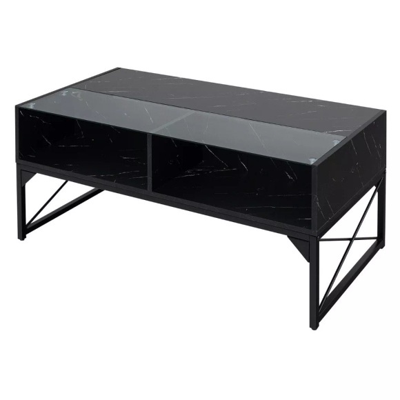 B2X - LED Couchtisch mit Marmor Optik & einstellbaren Lichtfarben & Helligkeit Wohnzimmertisch, One Size, Schwarz
