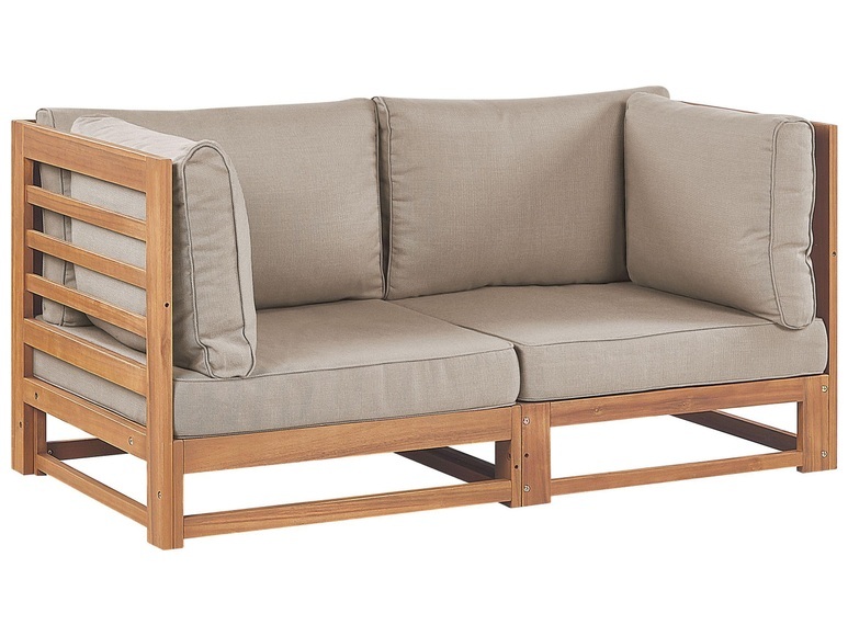 2 Sitzer Sofa Aus Fsc® Zertifiziertes Akazienholz Modern Trani Unisex Braun Leder ONE SIZE
