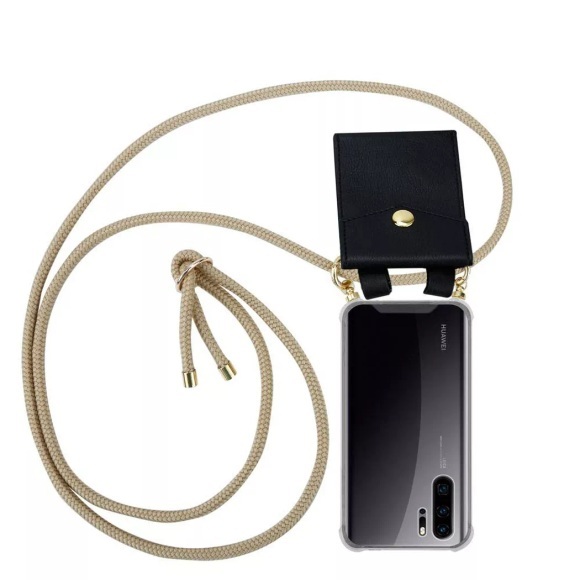 Cadorabo Handy Kette für Huawei P30 PRO in GLÄNZEND BRAUN - Silikon Necklace Umhänge Hülle mit Gold Ringen, Kordel Band Schnur und abnehmbarem Etui...