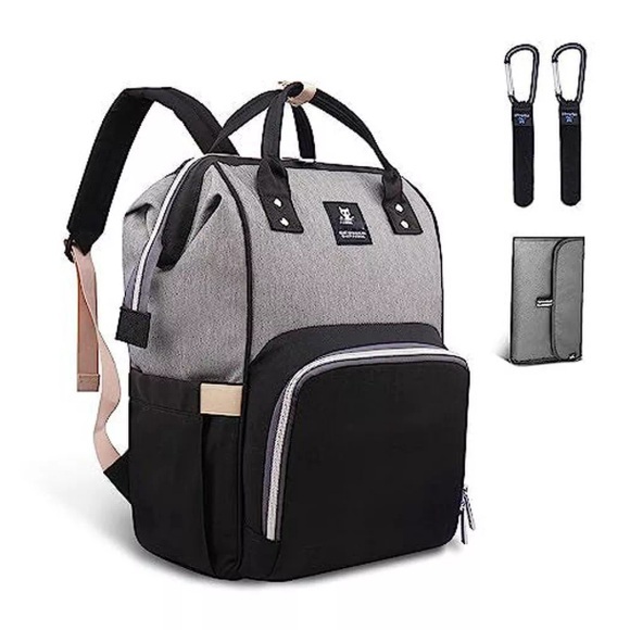 Wickeltasche Rucksack Wasserdichte Reise-baby-tasche, Stilvolle Große Kapazität Baby Wickeln Rucksack Mit Wickelauflage Und Kinderwagen-haken Unisex Schwarz ONE SIZE