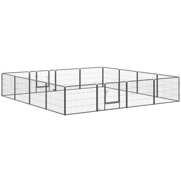 Northio - Welpenauslauf Freigehege, 60H cm, 16 Segmente, Laufstall für Haustier, welpengitter Zaun, Laufgitter, gestaltbar, mit 2 Tür, Stahl, One Size
