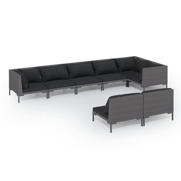 vidaXL 8-tlg. Garten-Lounge-Set mit Kissen Poly Rattan Dunkelgrau