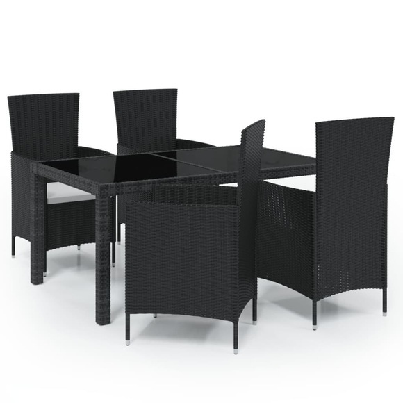 vidaXL 5-tlg. Garten-Essgruppe mit Auflagen Poly Rattan Schwarz