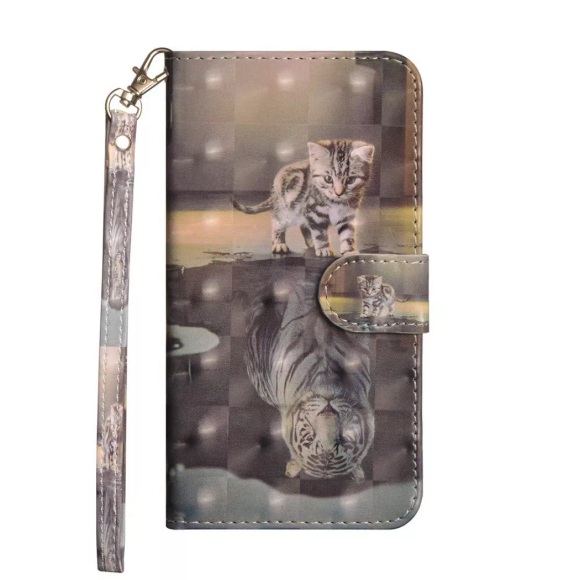 iPhone 11 - Etui Ledertasche Katze Glitzer Effekt